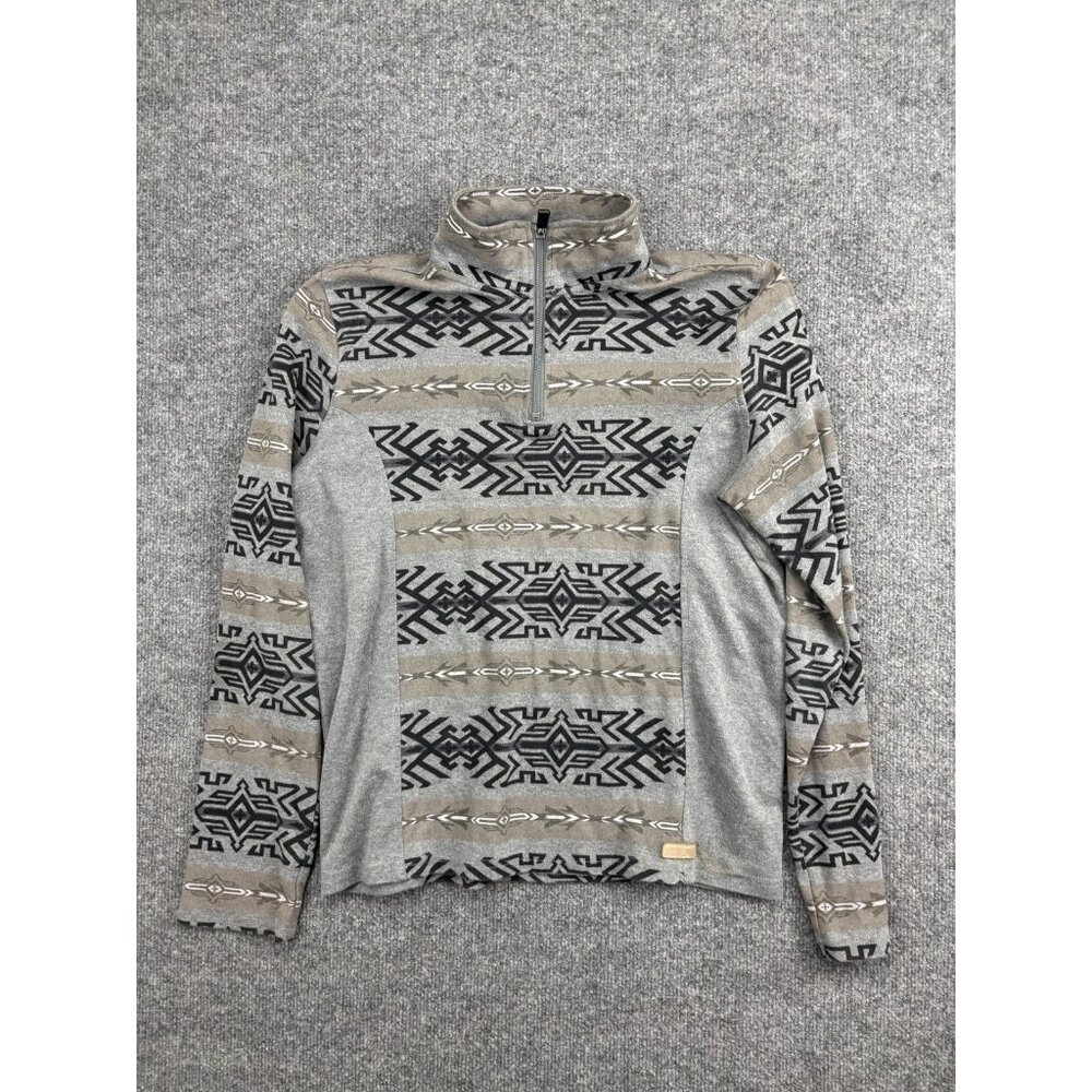 Powder River Outfitters Sweatshirt Mens XL Gray 1/4 Zip‎ Fleece Aztec Western